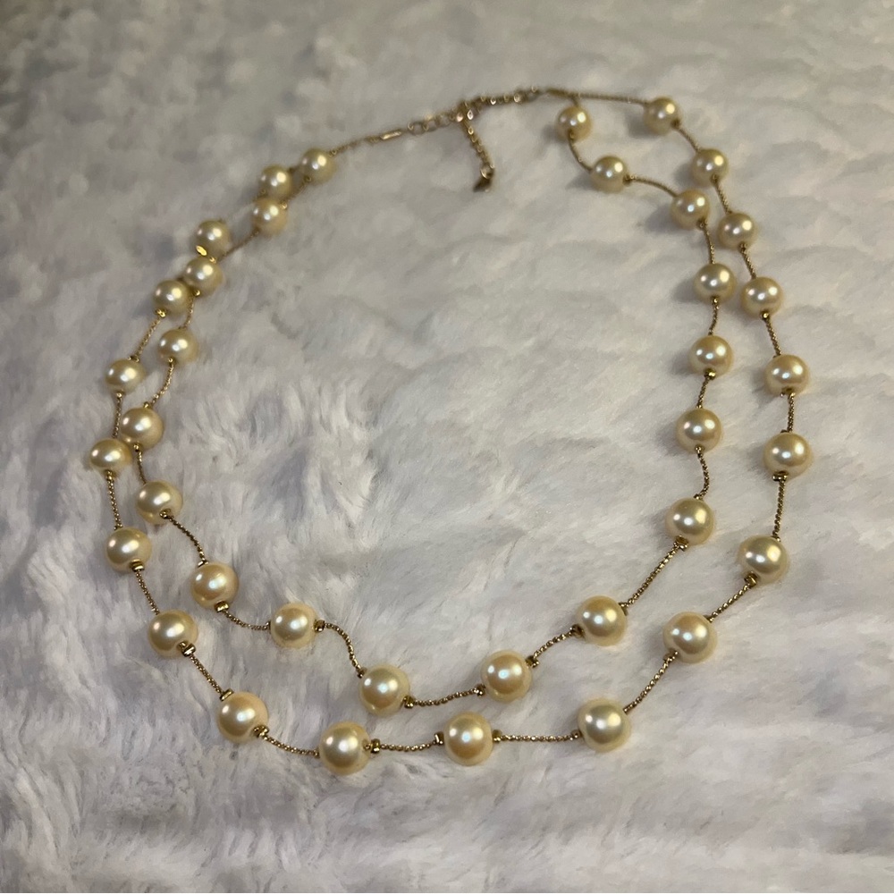 Monet Double Strand of Creamy Pearls on Adjustable Golden Chain
